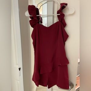 blue blush maroon romper